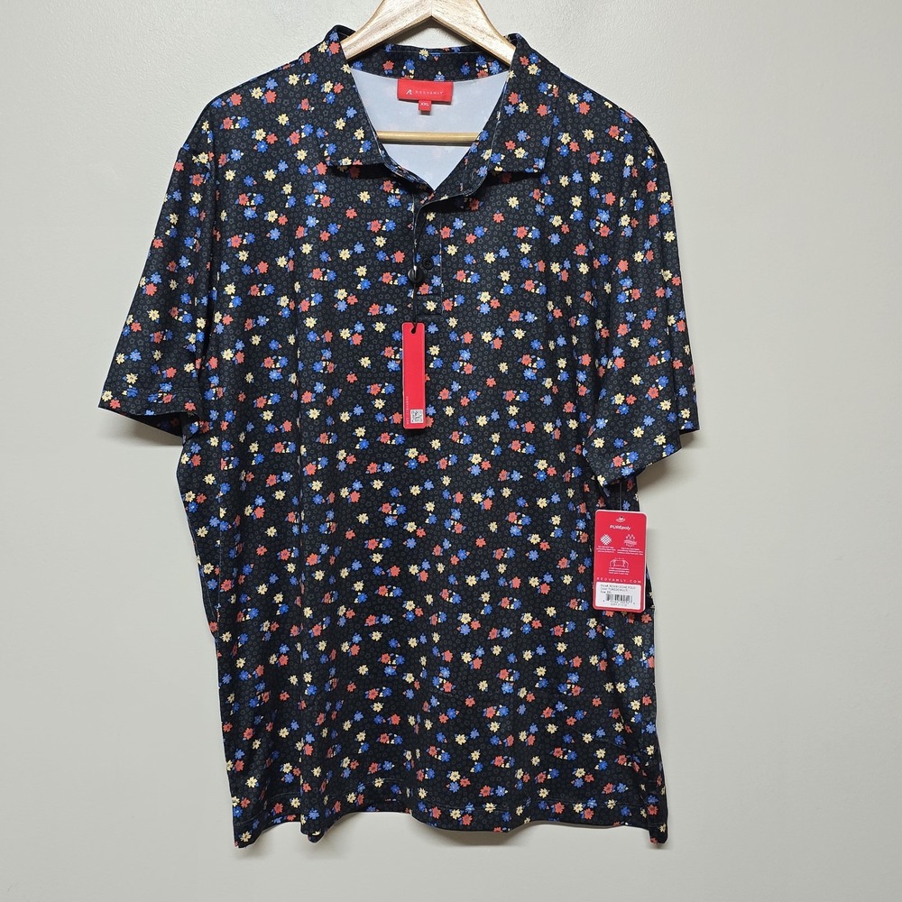 Redvanly Mens Leone Performance Polo Golf‎ Shirt Multicolor Floral Size XXL NWT